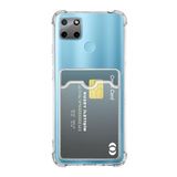 KZY İLETİŞİM Realme C25Y Uyumlu Kapak Korumalı Kartlıklı Darbe Emici Özellikli Şeffaf Silikon Kılıf