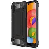 KZY İletişim-Samsung Galaxy A01 ile Uyumlu Kapak Çift Katmanlı Zırh Tank Kılıf - Siyah (SİYAH)