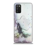 KZY İletişim Samsung Galaxy A02S ile Uyumlu Kapak Mermer Desenli Pop Socketli Silikon Kılıf - Beyaz