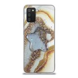 KZY İletişim Samsung Galaxy A02S ile Uyumlu Kapak Mermer Desenli Pop Socketli Silikon Kılıf - Gold