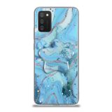 KZY İletişim Samsung Galaxy A02S ile Uyumlu Kapak Mermer Desenli Pop Socketli Silikon Kılıf - Mavi