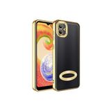 KZY İletişim Samsung Galaxy A04 ile uyumlu Kapak ile uyumlu Yanları Renkli Lens Korumalı Logo Gösteren Luxury Silikon Kılıf - Gold