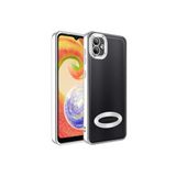 KZY İletişim Samsung Galaxy A04 ile uyumlu Kapak ile uyumlu Yanları Renkli Lens Korumalı Logo Gösteren Luxury Silikon Kılıf - Gümüş
