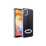 KZY İletişim Samsung Galaxy A04 ile uyumlu Kapak ile uyumlu Yanları Renkli Lens Korumalı Logo Gösteren Luxury Silikon Kılıf - Lila