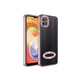 KZY İletişim Samsung Galaxy A04 ile uyumlu Kapak ile uyumlu Yanları Renkli Lens Korumalı Logo Gösteren Luxury Silikon Kılıf - Rose
