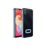 KZY İletişim Samsung Galaxy A04e ile uyumlu Kapak ile uyumlu Yanları Renkli Lens Korumalı Logo Gösteren Luxury Silikon Kılıf - Mavi