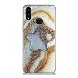 KZY İletişim Samsung Galaxy A10S ile Uyumlu Kapak Mermer Desenli Pop Socketli Silikon Kılıf - Gold