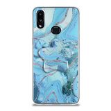 KZY İletişim Samsung Galaxy A10S ile Uyumlu Kapak Mermer Desenli Pop Socketli Silikon Kılıf - Mavi