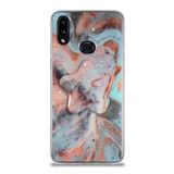 KZY İletişim Samsung Galaxy A10S ile Uyumlu Kapak Mermer Desenli Pop Socketli Silikon Kılıf - Mercan