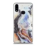 KZY İletişim Samsung Galaxy A10S ile Uyumlu Kapak Mermer Desenli Pop Socketli Silikon Kılıf - Mor