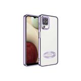 KZY İletişim Samsung Galaxy A12 ile uyumlu Kapak ile uyumlu Yanları Renkli Lens Korumalı Logo Gösteren Luxury Silikon Kılıf - Lila