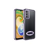 KZY İletişim Samsung Galaxy A14 ile uyumlu Yanları Renkli Lens Korumalı Logo Gösteren Şeffaf Luxury Silikon Kılıf - Lila