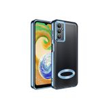 KZY İletişim Samsung Galaxy A14 ile uyumlu Yanları Renkli Lens Korumalı Logo Gösteren Şeffaf Luxury Silikon Kılıf - Mavi