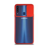 Kzy İletişim Samsung Galaxy A20S ile Uyumlu Kapak Lensi Açılır Kapanır Kamera Korumalı Silikon Kılıf - Kırmızı