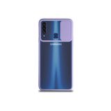 Kzy İletişim Samsung Galaxy A20S ile Uyumlu Kapak Lensi Açılır Kapanır Kamera Korumalı Silikon Kılıf - Lila