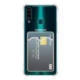 KZY İLETİŞİM Samsung Galaxy A20S Kapak Kamera Korumalı Kartlıklı Darbe Emici Özellikli Şeffaf Silikon Kılıf
