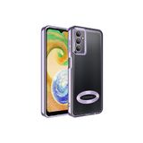 KZY İletişim Samsung Galaxy A24 ile uyumlu Yanları Renkli Lens Korumalı Logo Gösteren Şeffaf Luxury Silikon Kılıf - Lila
