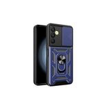 KZY İLETİŞİM Samsung Galaxy A25 Kapak Lens Sürgülü Kamera Korumalı Yüzüklü Stantlı Tank Kılıf - Lacivert
