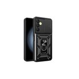 KZY İLETİŞİM Samsung Galaxy A25 Kapak Lens Sürgülü Kamera Korumalı Yüzüklü Stantlı Tank Kılıf - Siyah