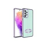 KZY İletişim Samsung Galaxy A32 ile uyumlu Kapak ile uyumlu Yanları Renkli Lens Korumalı Logo Gösteren Luxury Silikon Kılıf - Lila