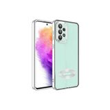 KZY İletişim Samsung Galaxy A33 ile uyumlu Kapak ile uyumlu Yanları Renkli Lens Korumalı Logo Gösteren Luxury Silikon Kılıf - Gümüş