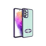 KZY İletişim Samsung Galaxy A33 ile uyumlu Kapak ile uyumlu Yanları Renkli Lens Korumalı Logo Gösteren Luxury Silikon Kılıf - Mor