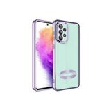 KZY İletişim Samsung Galaxy A53 ile uyumlu Kapak ile uyumlu Yanları Renkli Lens Korumalı Logo Gösteren Luxury Silikon Kılıf - Lila