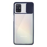 Kzy İletişim Samsung Galaxy A71 ile Uyumlu Kapak Lensi Açılır Kapanır Kamera Korumalı Silikon Kılıf - Lacivert