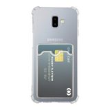 KZY İLETİŞİM Samsung Galaxy J6 Plus Kapak Kamera Korumalı Kartlıklı Darbe Emici Özellikli Şeffaf Silikon Kılıf