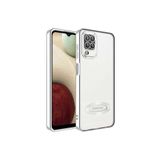 KZY İletişim Samsung Galaxy M12 ile uyumlu Kapak ile uyumlu Yanları Renkli Lens Korumalı Logo Gösteren Luxury Silikon Kılıf - Gümüş