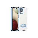 KZY İletişim Samsung Galaxy M12 ile uyumlu Kapak ile uyumlu Yanları Renkli Lens Korumalı Logo Gösteren Luxury Silikon Kılıf - Mavi