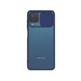 Kzy İletişim Samsung Galaxy M12 ile Uyumlu Kapak Lensi Açılır Kapanır Kamera Korumalı Silikon Kılıf - Lacivert