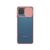 Kzy İletişim Samsung Galaxy M12 ile Uyumlu Kapak Lensi Açılır Kapanır Kamera Korumalı Silikon Kılıf - Pudra