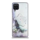 KZY İletişim Samsung Galaxy M12 ile Uyumlu Kapak Mermer Desenli Pop Socketli Silikon Kılıf - Beyaz