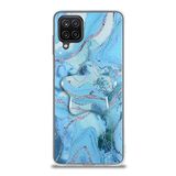 KZY İletişim Samsung Galaxy M12 ile Uyumlu Kapak Mermer Desenli Pop Socketli Silikon Kılıf - Mavi