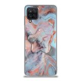 KZY İletişim Samsung Galaxy M12 ile Uyumlu Kapak Mermer Desenli Pop Socketli Silikon Kılıf - Mercan