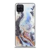 KZY İletişim Samsung Galaxy M12 ile Uyumlu Kapak Mermer Desenli Pop Socketli Silikon Kılıf - Mor