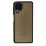 KZY İletişim Samsung Galaxy M12 Kılıf Kamera Korumalı Silikon Renkli Düğmeli Arkası Mat Arka Kapak - Siyah