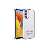 KZY İletişim Samsung Galaxy M14 ile uyumlu Yanları Renkli Lens Korumalı Logo Gösteren Şeffaf Luxury Silikon Kılıf - Lila