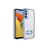 KZY İletişim Samsung Galaxy M14 ile uyumlu Yanları Renkli Lens Korumalı Logo Gösteren Şeffaf Luxury Silikon Kılıf - Mavi