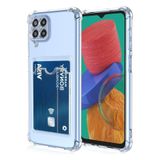 KZY İLETİŞİM Samsung Galaxy M22 Kapak Kamera Korumalı Kartlıklı Darbe Emici Özellikli Şeffaf Silikon Kılıf
