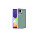 KZY İletişim Samsung Galaxy M32 ile Uyumlu Kapak Metal Kamera Korumalı Arkası Şeffaf Silikon Kılıf - Lila