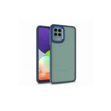 KZY İletişim Samsung Galaxy M32 ile Uyumlu Kapak Metal Kamera Korumalı Arkası Şeffaf Silikon Kılıf - Mavi