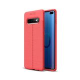 KZY İletişim-Samsung Galaxy S10 Plus ile Uyumlu Kılıf Darbe Korumalı Deri Görünümlü Silikon Arka Kapak - Kırmızı (Kırmızı)