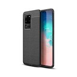 KZY İletişim-Samsung Galaxy S20 Ultra ile Uyumlu Kılıf Darbe Korumalı Deri Görünümlü Silikon Arka Kapak - Siyah (Siyah)