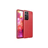 KZY İletişim-Samsung Galaxy S21 Ultra ile Uyumlu Kılıf Darbe Korumalı Deri Görünümlü Silikon Arka Kapak - Kırmızı (Kırmızı)