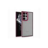 KZY İletişim Samsung Galaxy S22 Ultra ile Uyumlu Kapak Metal Kamera Korumalı Arkası Şeffaf Silikon Kılıf - Kırmızı