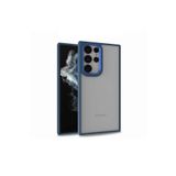 KZY İletişim Samsung Galaxy S22 Ultra ile Uyumlu Kapak Metal Kamera Korumalı Arkası Şeffaf Silikon Kılıf - Mavi