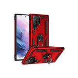 KZY İletişim Samsung Galaxy S22 Ultra ile Uyumlu Kapak Military Yüzüklü Stantlı Panzer Tank Kılıf - Kırmızı