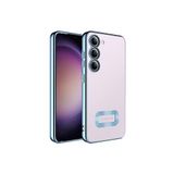 KZY İletişim Samsung Galaxy S23 ile uyumlu Kapak ile uyumlu Yanları Renkli Lens Korumalı Logo Gösteren Luxury Silikon Kılıf - Mavi